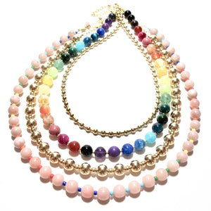 rainbow bubblegum & gold beads necklace