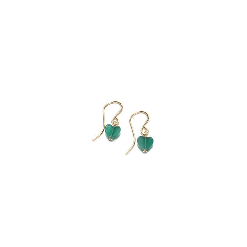 tiny green onyx heart hook earrings