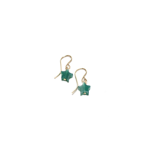 tiny green onyx star hook earrings