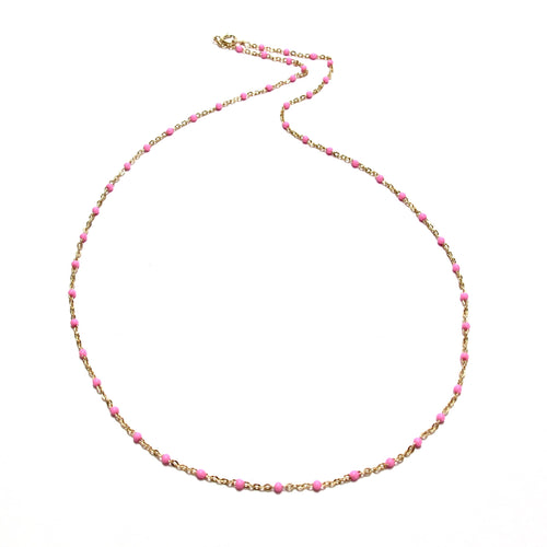 hot pink enamel satellite chain necklace