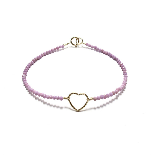 sparkle heart with tiny lilac beads bracelet