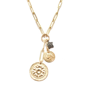 hammered disc coin & diamond star necklace