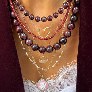 garnet bubblegum & gold beads necklace