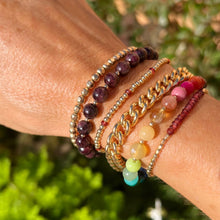 Load image into Gallery viewer, garnet bubblegum &amp; gold beads bracelet