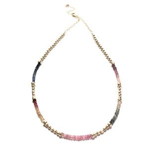 mixed sapphires & gold beads necklace