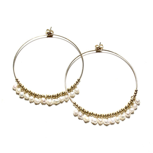 multi pearl large hoop earrings