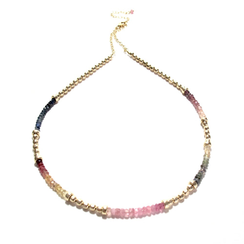 mixed sapphires & gold beads necklace