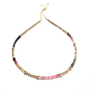 mixed sapphires & gold beads necklace