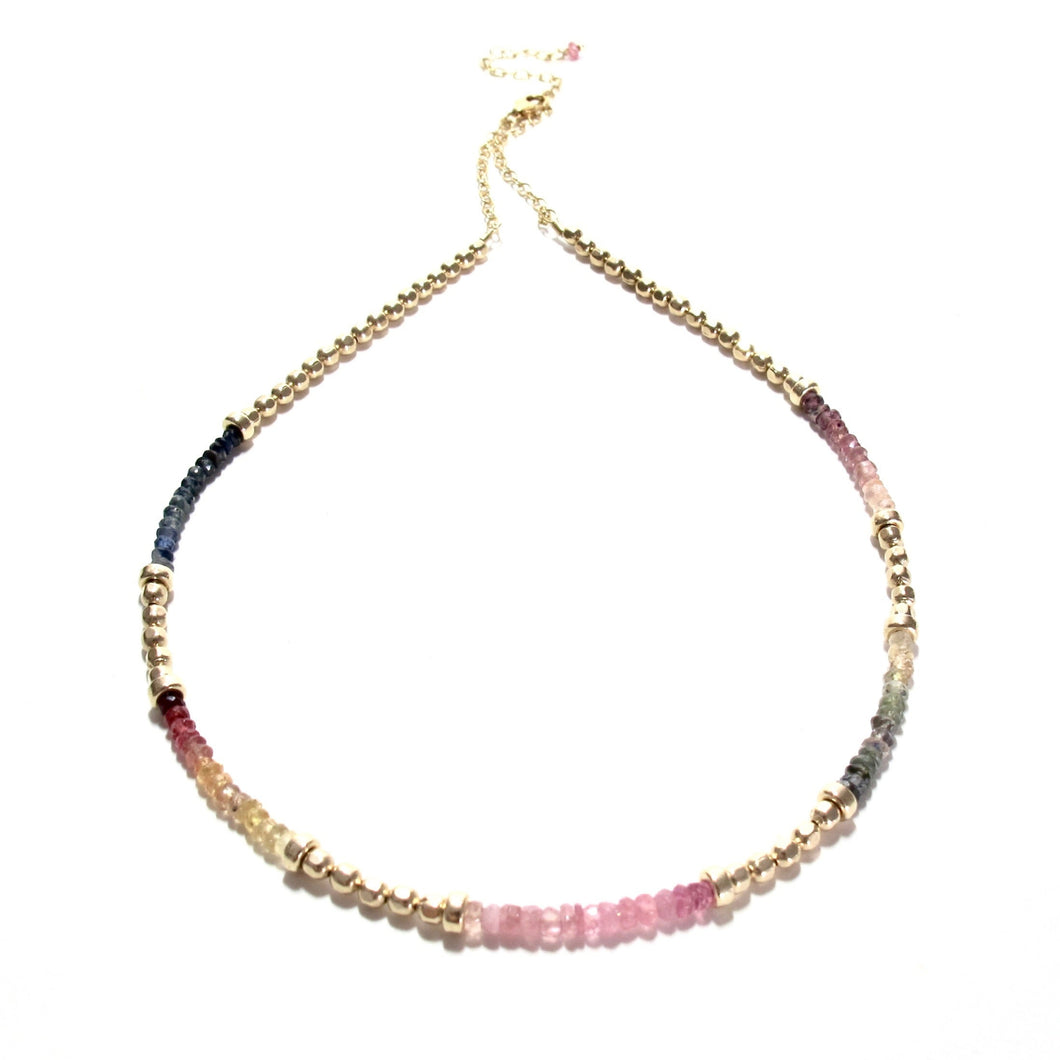 mixed sapphires & gold beads necklace