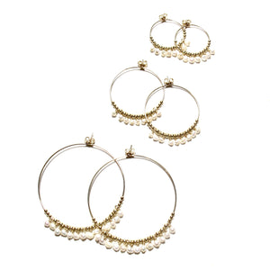 multi pearl large hoop earrings