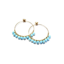 Load image into Gallery viewer, multi turquoise medium hoop earrings