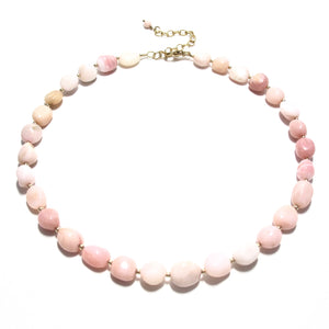 pink opal & gold beads necklace