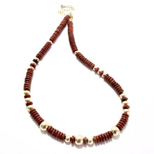 Load image into Gallery viewer, red jasper &amp; gold bead necklace