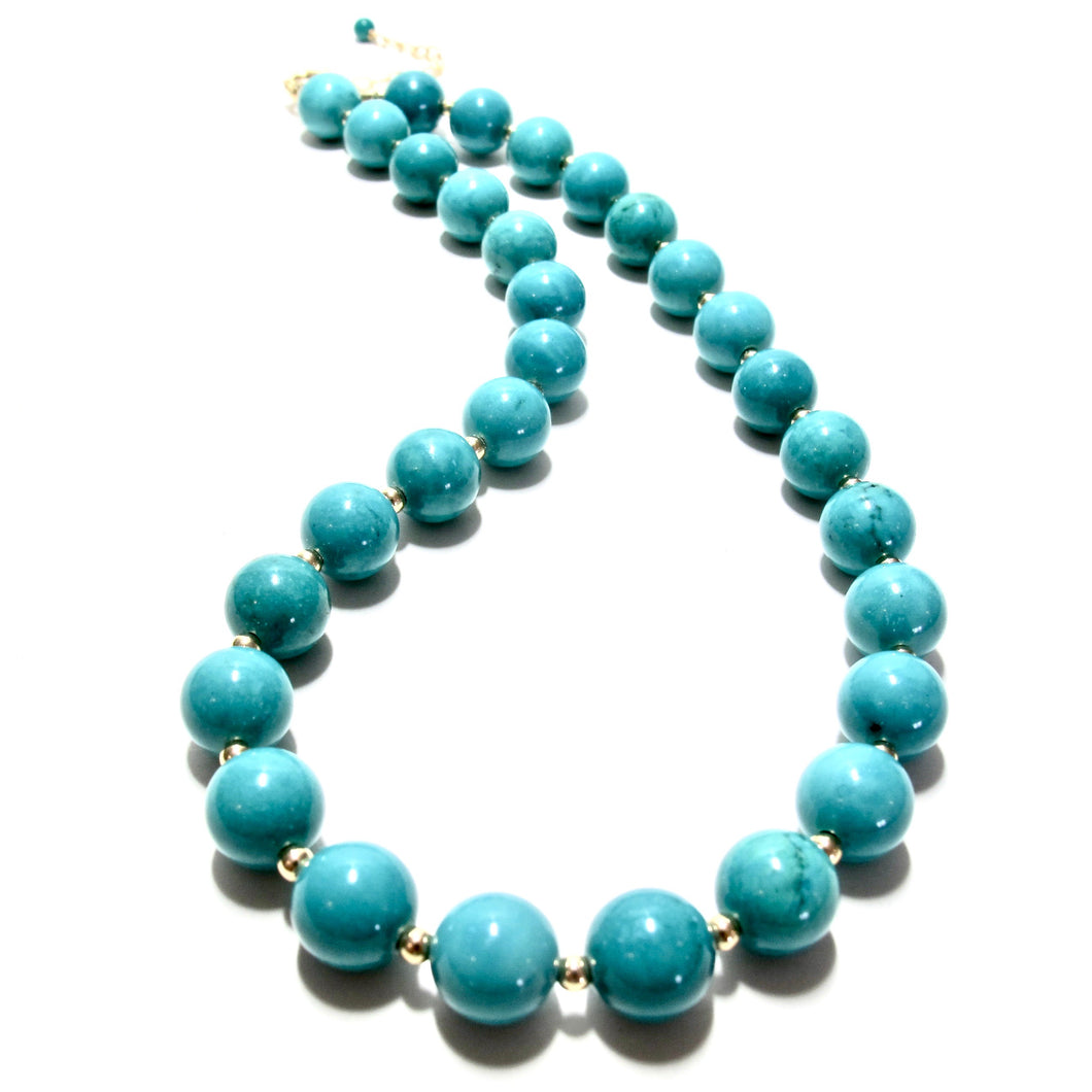 chunky turquoise bubblegum & gold beads necklace