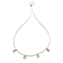 Load image into Gallery viewer, dainty gold love letters &amp; pearls necklace