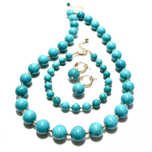 chunky turquoise bubblegum & gold beads necklace