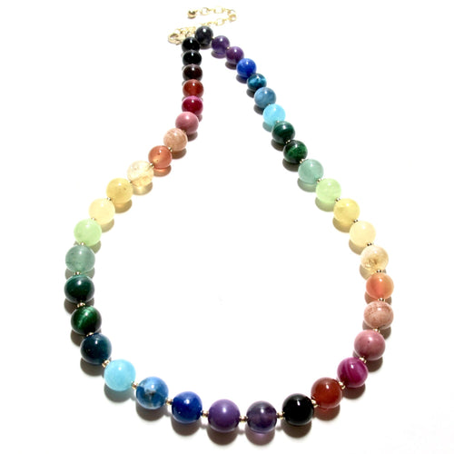 rainbow bubblegum & gold beads necklace