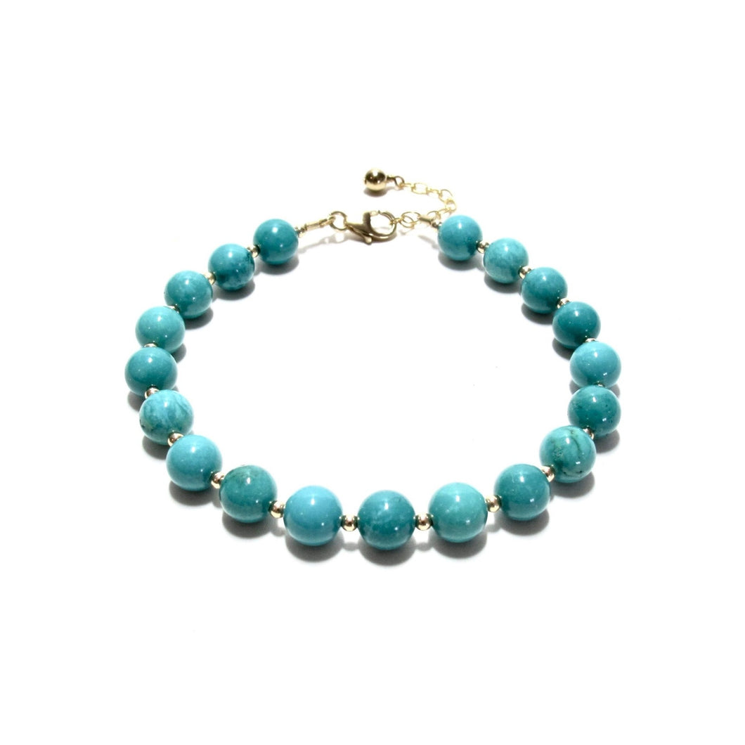 turquoise bubblegum & gold beads bracelet