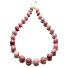 Load image into Gallery viewer, chunky rhodonite bubblegum &amp; gold beads necklace