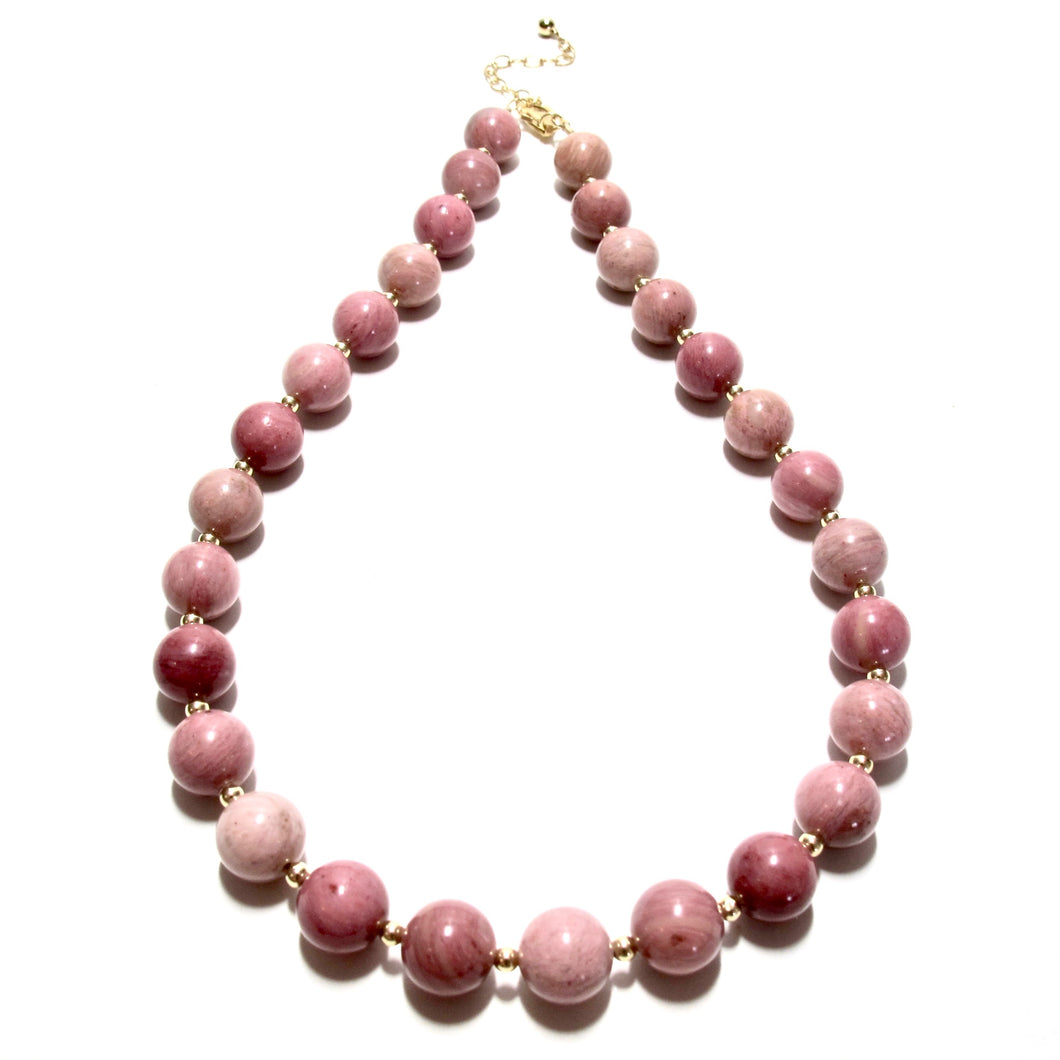 chunky rhodonite bubblegum & gold beads necklace