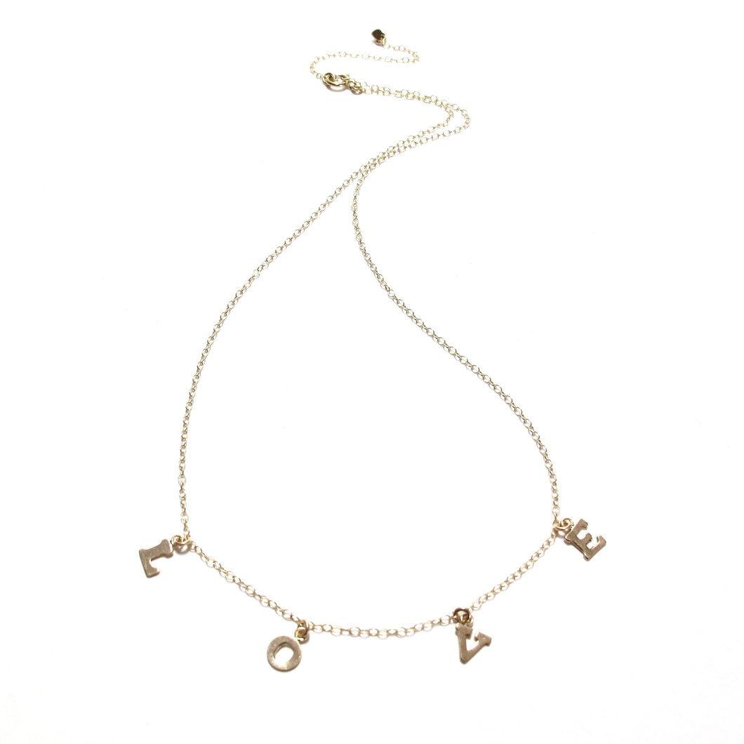 dainty gold love letters & fine chain necklace