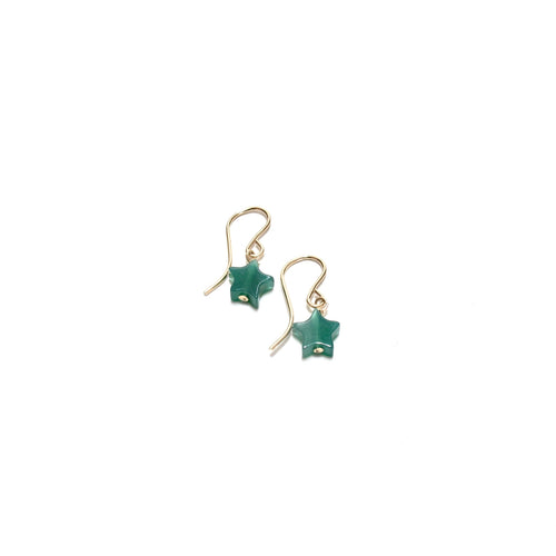 tiny green onyx star hook earrings