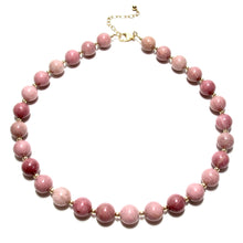 Load image into Gallery viewer, chunky rhodonite bubblegum &amp; gold beads necklace