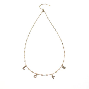 dainty gold love letters & bar chain necklace