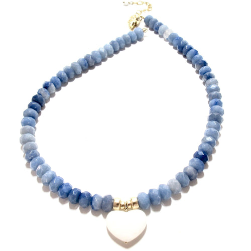 blue aventurine & white agate heart necklace