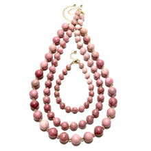 Load image into Gallery viewer, chunky rhodonite bubblegum &amp; gold beads necklace
