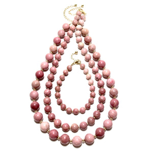 chunky rhodonite bubblegum & gold beads necklace