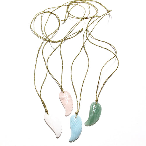 feather pendant on gold cord necklace (choice of stones)