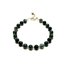 Load image into Gallery viewer, moss agate bubblegum &amp; gold beads bracelet