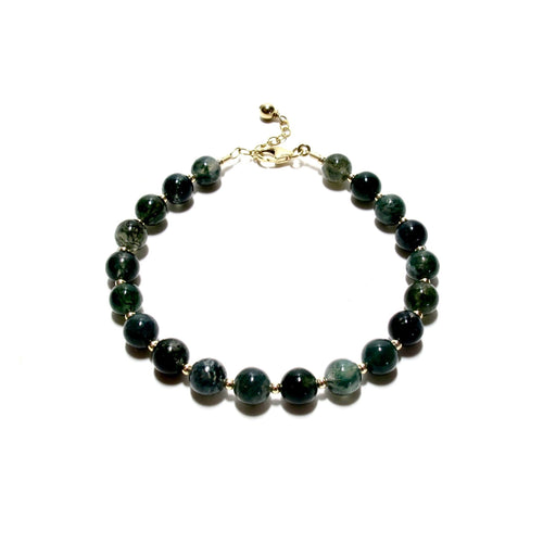moss agate bubblegum & gold beads bracelet