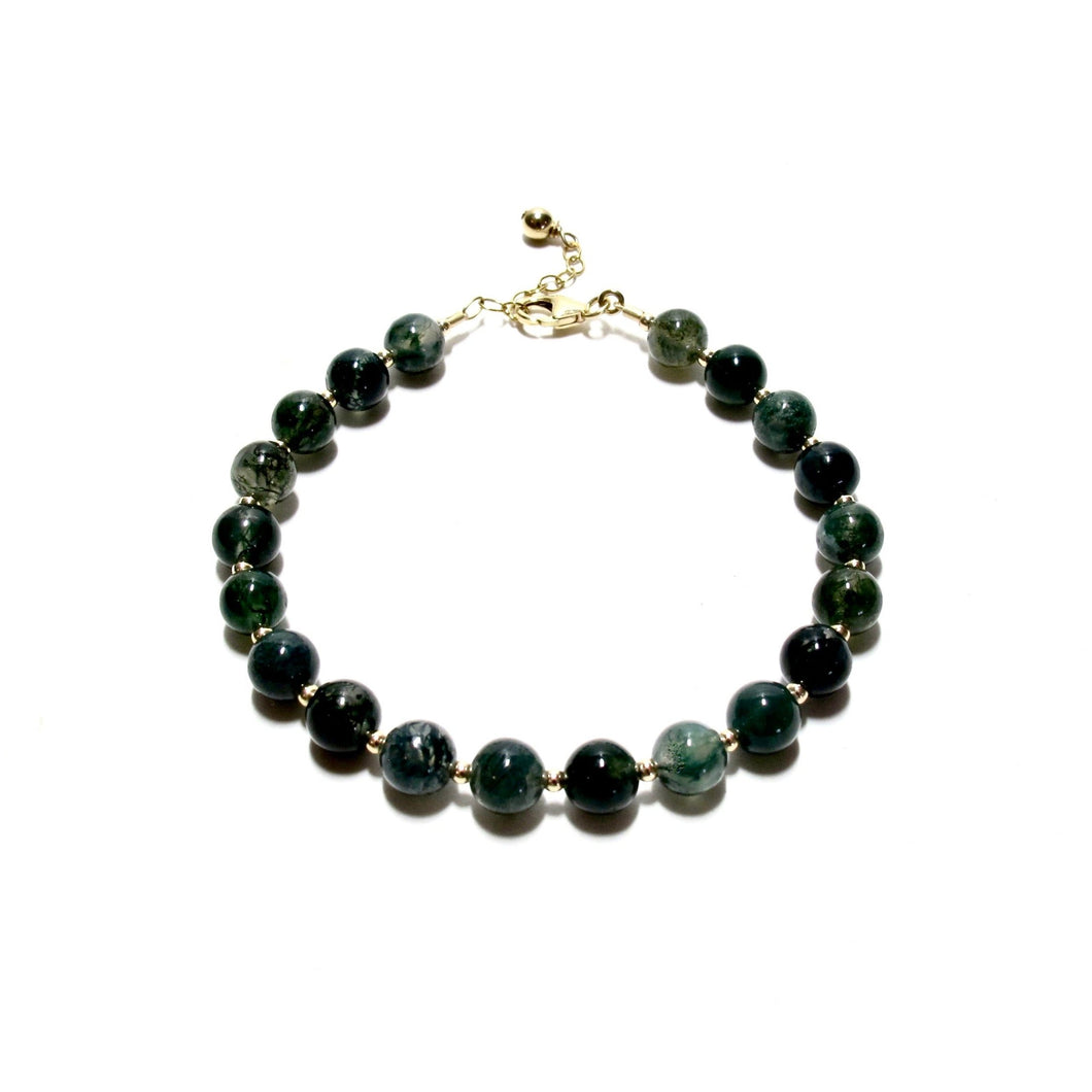 moss agate bubblegum & gold beads bracelet