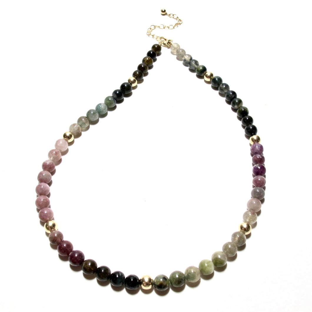 tourmaline & gold bubblegum necklace