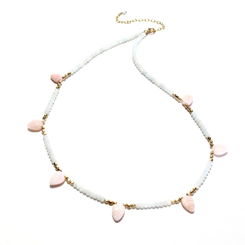pink opal leaves necklace