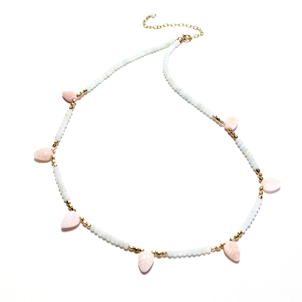 pink opal leaves necklace