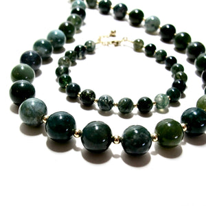 chunky moss agate bubblegum & gold beads necklace