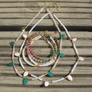 pink opal leaves necklace