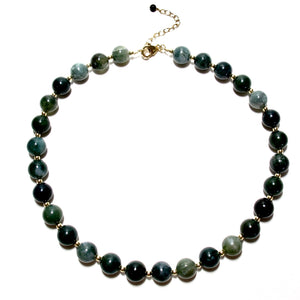 chunky moss agate bubblegum & gold beads necklace