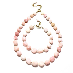 pink opal & gold beads necklace