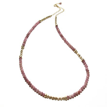 Load image into Gallery viewer, pink tourmaline &amp; gold beads necklace