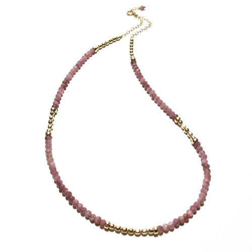 pink tourmaline & gold beads necklace