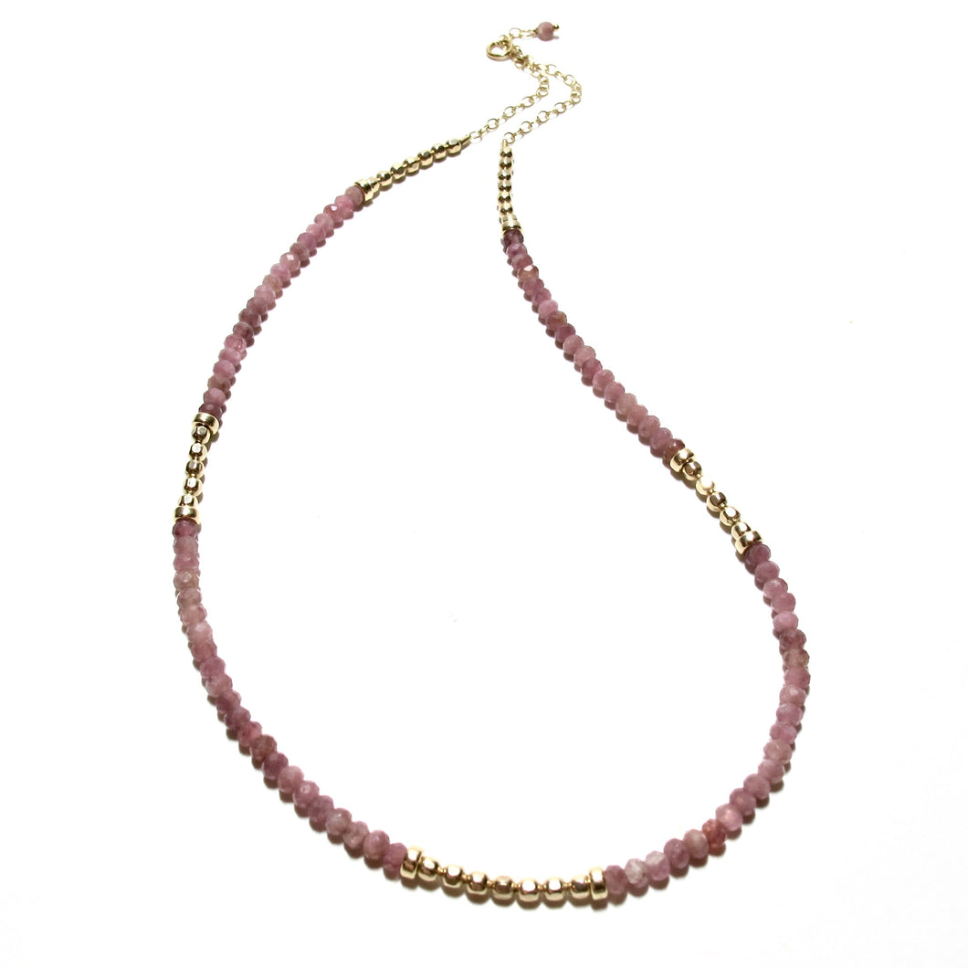 pink tourmaline & gold beads necklace