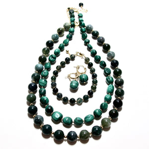 chunky moss agate bubblegum & gold beads necklace