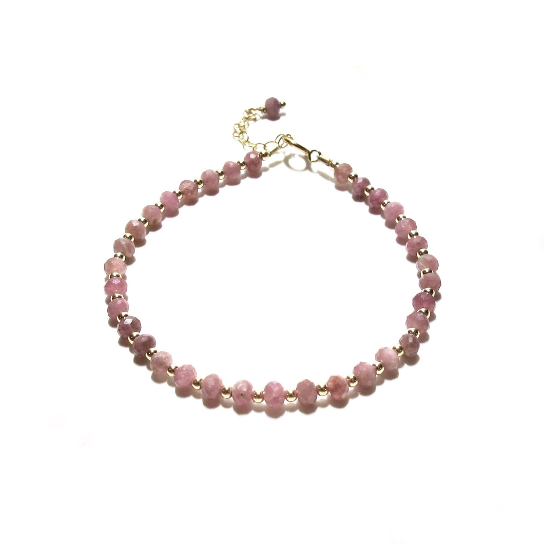 pink tourmaline & gold beads bracelet