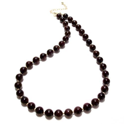 garnet bubblegum & gold beads necklace