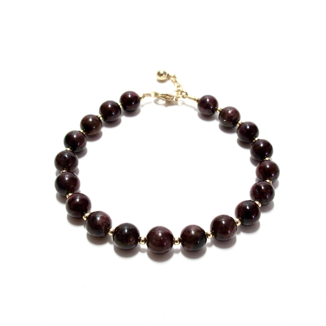 garnet bubblegum & gold beads bracelet