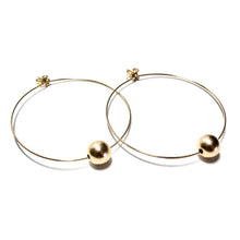 Load image into Gallery viewer, large single gold bead hoops